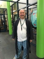 Mr. Oros dresses up for pajama day.