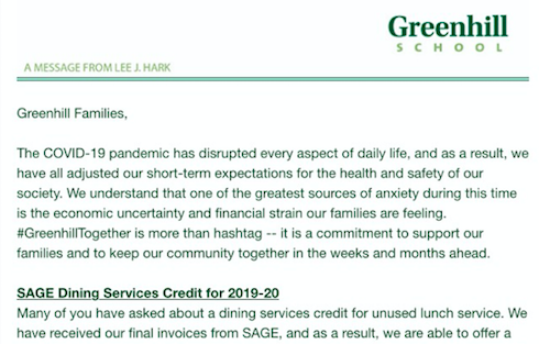 In late April, Lee Hark sent out this email to Greenhill families outlining the new policy for SAGE.