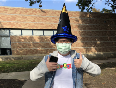 An Upper School student celebrates Crazy Hat day as part of the ongoing Spirit Week festivities that kicked off on Wednesday (Nov. 4).  