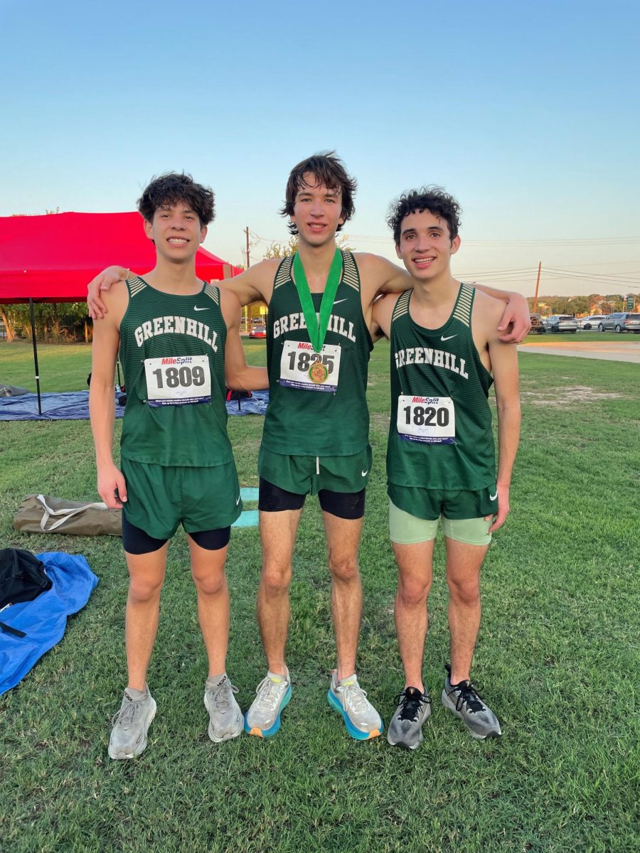 The boys cross-country team is all smiles after competing at the Southlake Invitational. Photo courtesy of Andrew Mann.